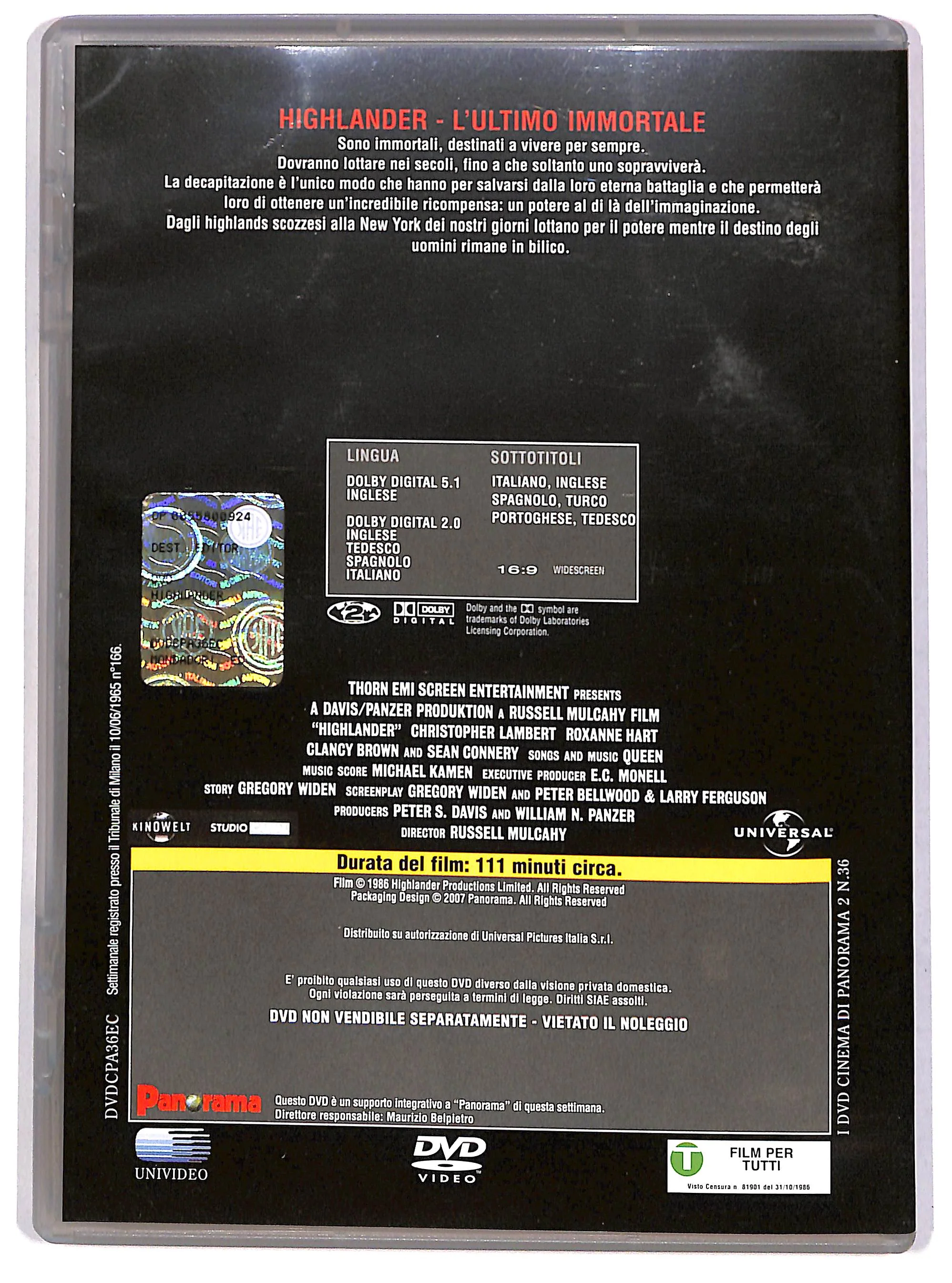 EBOND Highlander - L'ultimo immortale EDITORIALE DVD DB719137 - Image 2