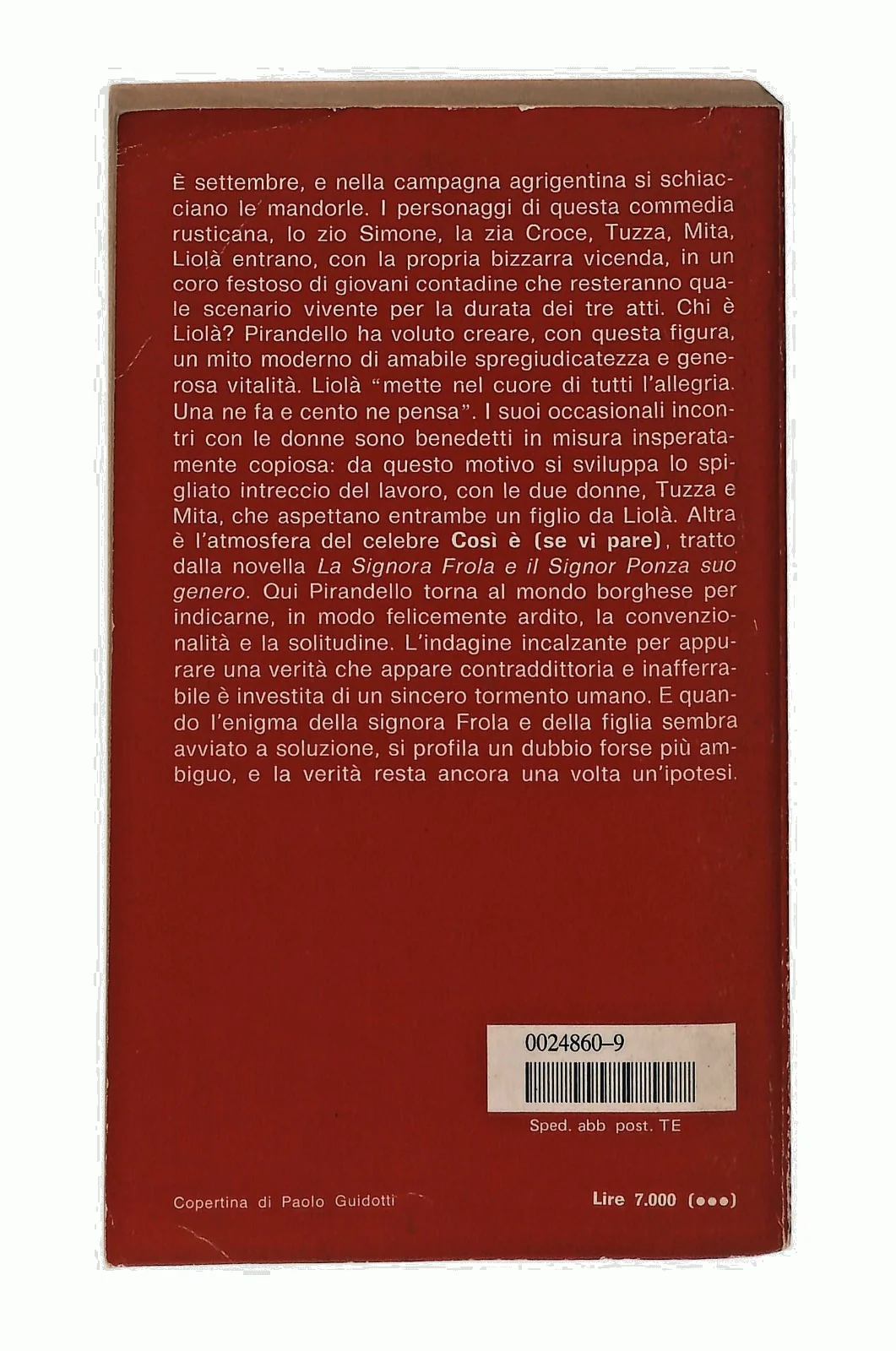 EBOND Liola Cosi e Se Vi Pare Luigi Pirandello Mondadori 1986 Libro LI048834 - Image 2