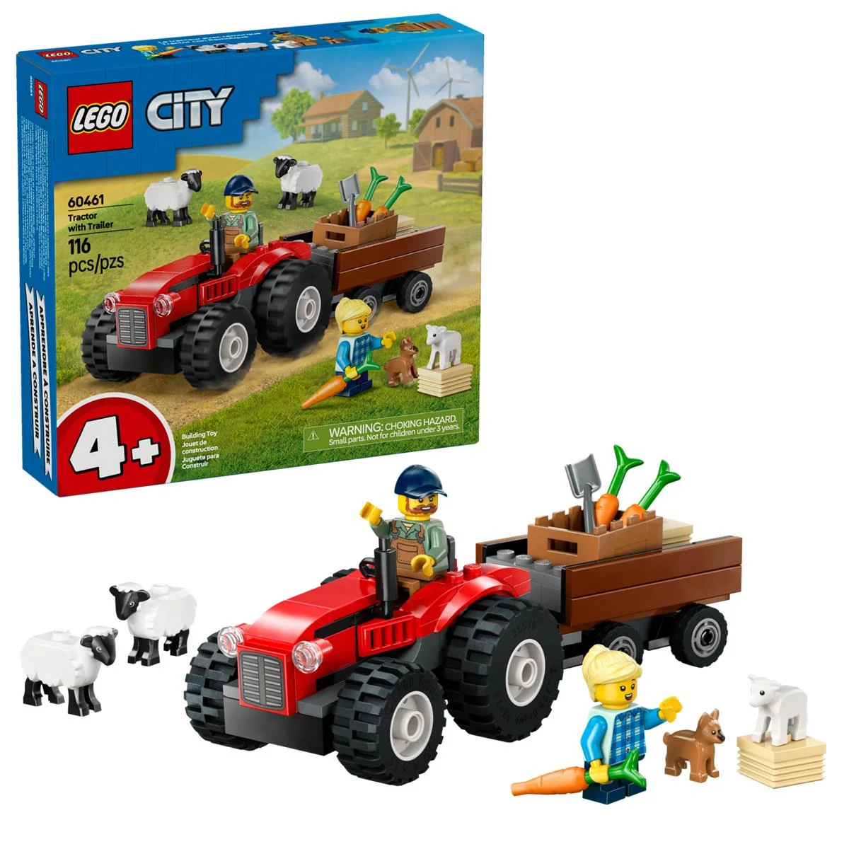 LEGO 60461 Trattore agricolo rosso con rimorchio e pecore - Image 6