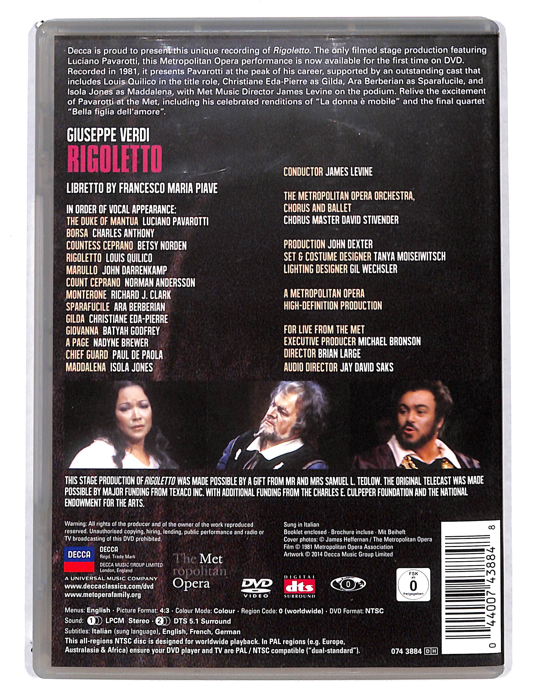 EBOND Verdi Rigoletto Pavarotti the Metropolitan opera - Levine DVD DB740123 - Image 2